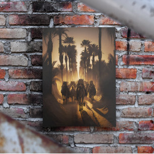 Amazing Desert Camel Caravan in een woestijnreis Poster