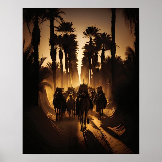 Amazing Desert Camel Caravan in een woestijnreis Poster (Voorkant)