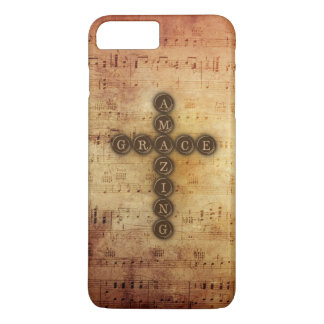 Amazing Grace Cross op Aged  Sheet Music iPhone 8 Plus / 7 Plus Hoesje