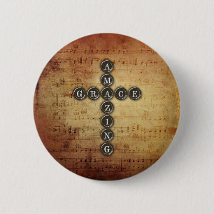 Amazing Grace Cross op  muziekblad Ronde Button 5,7 Cm