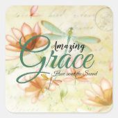 Amazing Grace Flowers and dragonfly Vierkante Sticker (Voorkant)