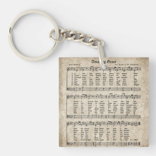 Amazing Grace Hymn Sheet Music Sleutelhanger (Voorkant)