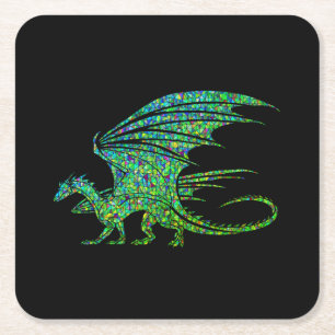 Amazing Green Dragon Mosaic  Vierkante Kartonnen Onderzetter