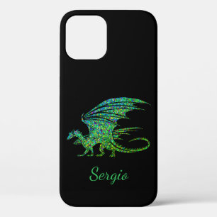 Amazing Green Mosaic Dragon iPhone 12 Hoesje