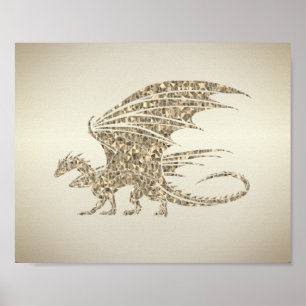 Amazing Mosaic Dragon Golden Poster