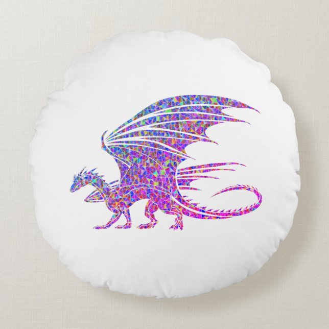 Amazing Mosaic Dragon Rond Kussen (Voorkant)