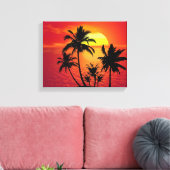 Amazing sunset with palms on tropical beach canvas afdruk (Insitu (Woonkamer))