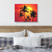 Amazing sunset with palms on tropical beach canvas afdruk (Insitu (Slaapkamer))