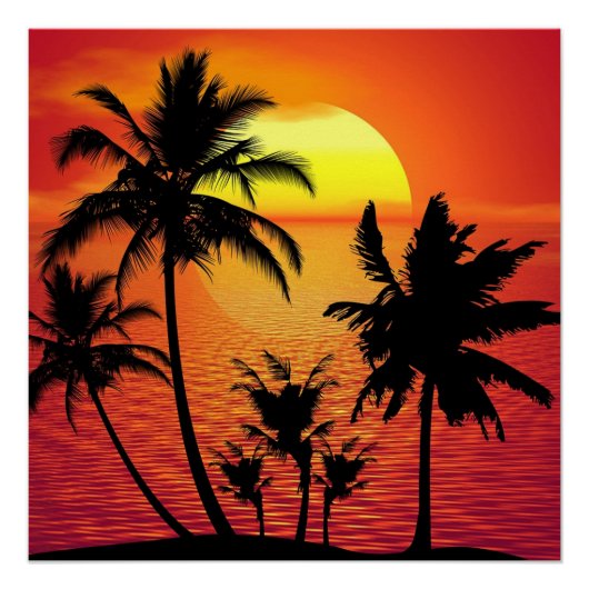 Amazing sunset with palms on tropical beach perfect poster (Voorkant)