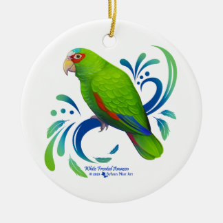 Amazonepapegaai met witte voorkant keramisch ornament