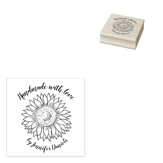 Ambacht Handgemaakt met liefde genaamd zonnebloem Rubberstempel (Gestempeld)