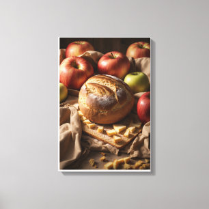 Ambachtelijk Brood met Verse Rode en Groene Appels Canvas Afdruk