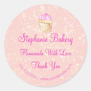 Ambachtelijk met Liefde  Cup Cake Bakkerij  Roze G Ronde Sticker