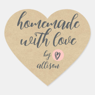 Ambachtelijk met Liefde Gepersonaliseerd Kraft Pap Hart Sticker