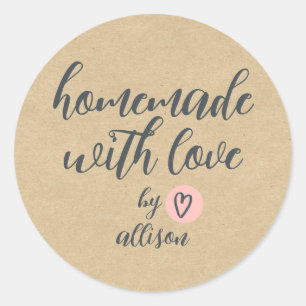 Ambachtelijk met Liefde Gepersonaliseerd Kraft Pap Ronde Sticker