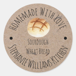 Ambachtelijk met Liefde Kraft Papier Brood Ronde Sticker