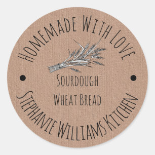 Ambachtelijk met Liefde Kraft Papier Tarwebrood Ronde Sticker