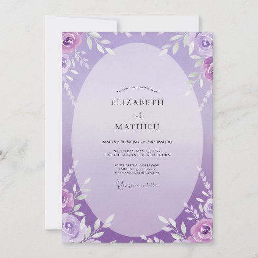 Ambachtelijke Amethyst Geschilderde Blad Bruiloft Kaart (Voorkant)
