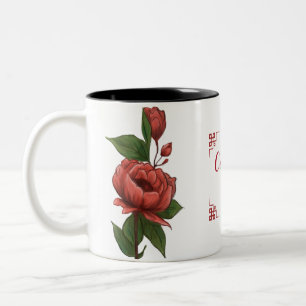 Ambachtelijke Rode Roos Handgeschilderde Bloemrijk Tweekleurige Koffiemok