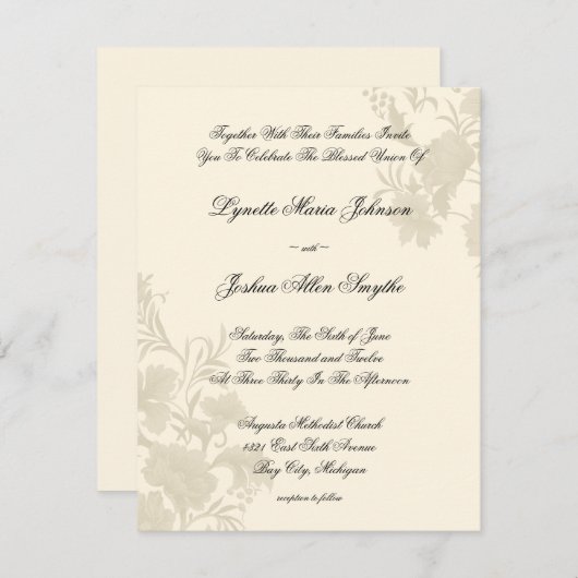 Ambassade Floral Ecru Creme Wedding Invitations (Devant / Derrière)
