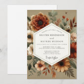 Amber Autumnal Floral Romance Wedding Kaart (Voorkant / Achterkant)