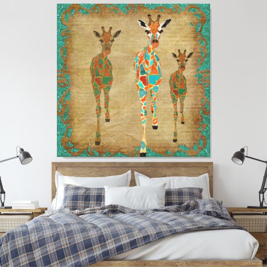 Amber & Azure Giraffes Art Canvas (Insitu (Slaapkamer))
