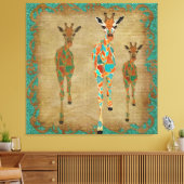 Amber & Azure Giraffes Art Canvas (Insitu (Woonkamer))