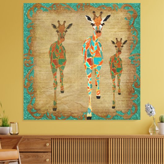 Amber & Azure Giraffes Art Canvas (Insitu (Woonkamer))