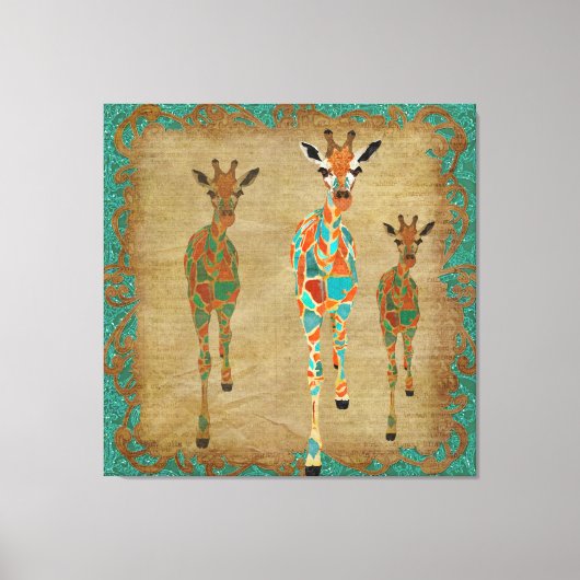Amber & Azure Giraffes Art Canvas Afdruk (Voorkant)