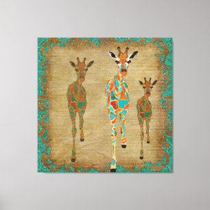 Amber & Azure Giraffes Art Canvas Afdruk