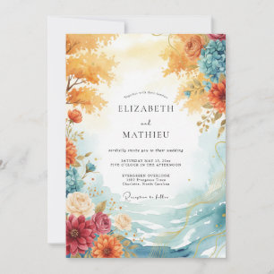 Amber Bloom Whimsische Bruiloft Kaart