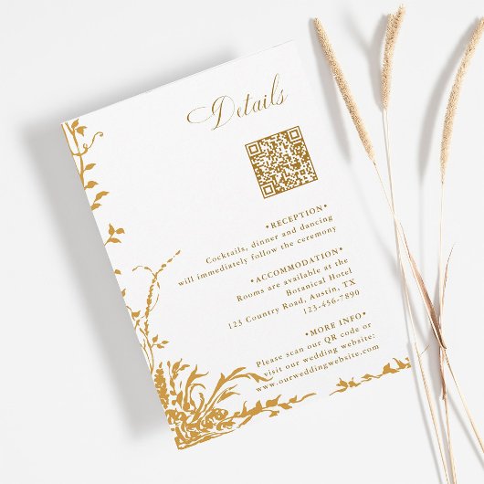 Amber Botanical Wedding QR Code Details Informatiekaartje