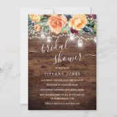 Amber Bourgondië Bloemrijke Rustieke Houten Bruids Kaart (Voorkant)