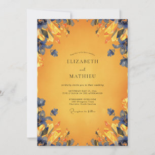 Amber Cobalt Blad Bruiloft Kaart
