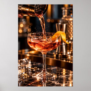 Amber Cocktail Ingeschonken met Sinaasappeldraai - Poster