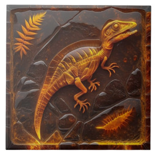 Amber Dinosaurus Fossiel Effect Illustratie Tegeltje