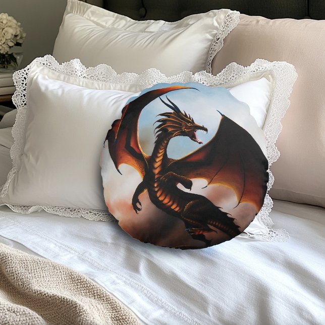 Amber Dragon Fantasy Rond Kussen (Creator heeft geüpload)