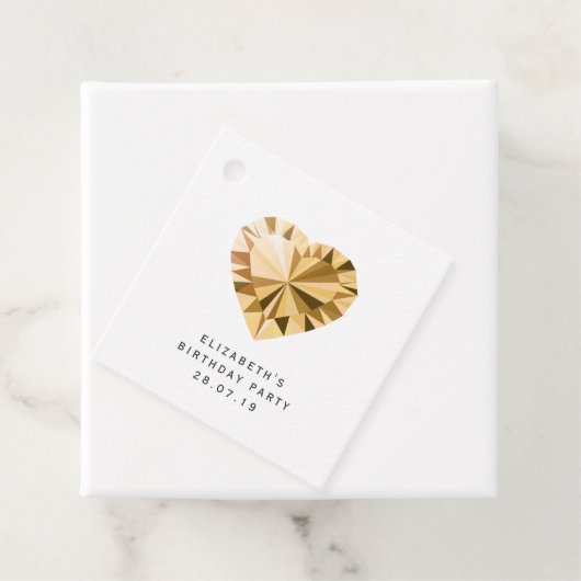 Amber Edelsteen met Zwart en Goud Roos Damast Bedankjes Labels (In situ)