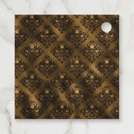 Amber Edelsteen met Zwart en Goud Roos Damast Bedankjes Labels (Achterkant)