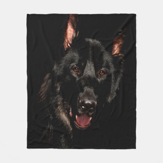 Amber Eyed Black Shepherd Dog Fleece Deken (Voorkant)