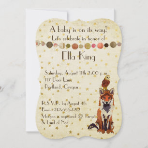 Amber Fox & Owl Stars Baby Invitation