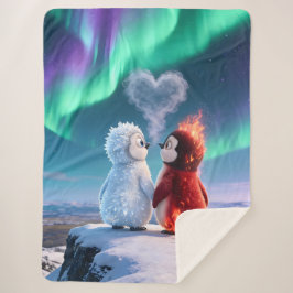 Amber & Frosty Aurora Magic Penguin Blanket Sherpa Deken