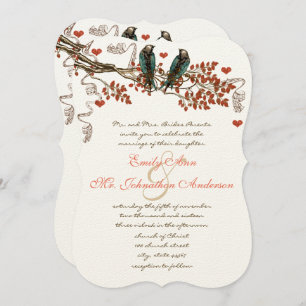 Amber Glow Fall Leaves  Bird Wedding Invite Kaart