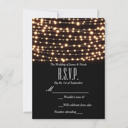 Amber Glow Slingerlichtjes Rustic Trouw RSVP Kaart (Voorkant)