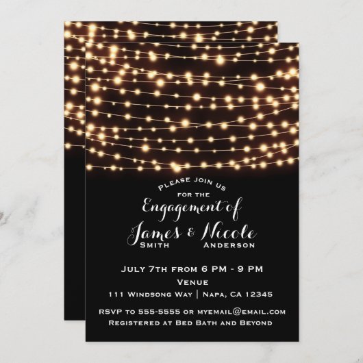 Amber Glow String Lights Rustieke Engagement Party Kaart (Voorkant / Achterkant)