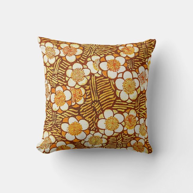 Amber Jaune Fleur d'or Vintage Style Coussin (Recto)