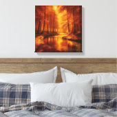 Amber Light Over Serene Autumn Forest River Canvas Afdruk (Insitu (Slaapkamer))
