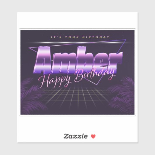 Amber Nom Prénom lila retro Sticker (Feuille)