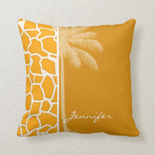 Amber Sinaasappel Giraffe Animal Print; Palm Kussen