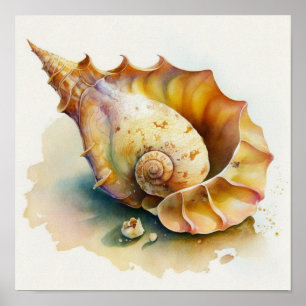 Amber spiraal schelp met gekrulde randen poster
